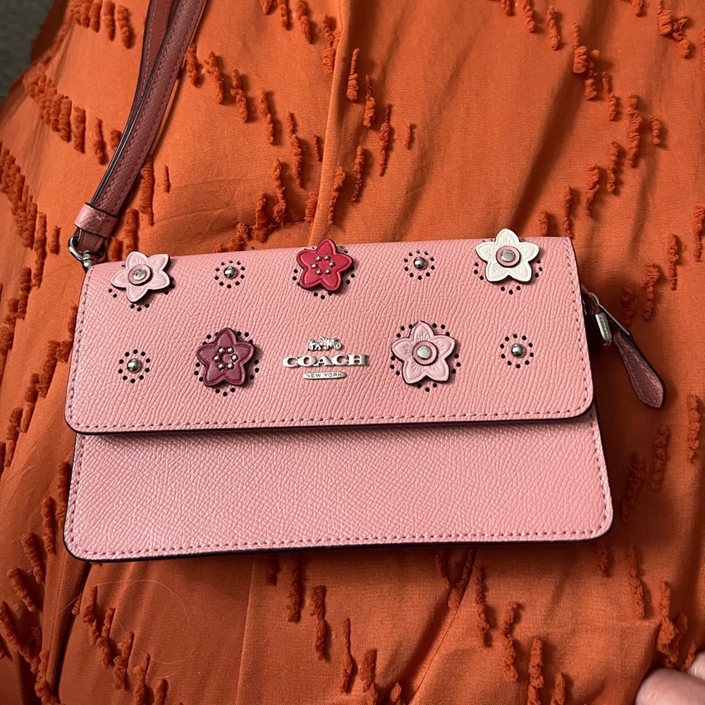 Small coach pink flower wristlet